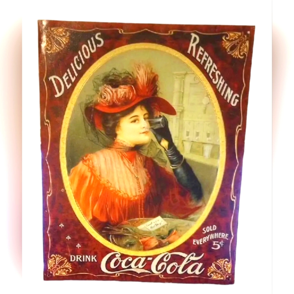 Coca-Cola Coke Vintage Soda Pop Metal Sign Victorian Red Dress 12.5"x 16"